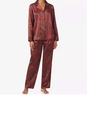 Ralph Lauren Red Paisley Satin Button-Front Pajama Set